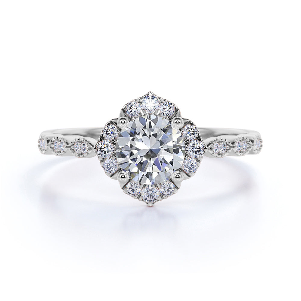 1.75 Carat Round Moissanite Art Deco Engagement Ring