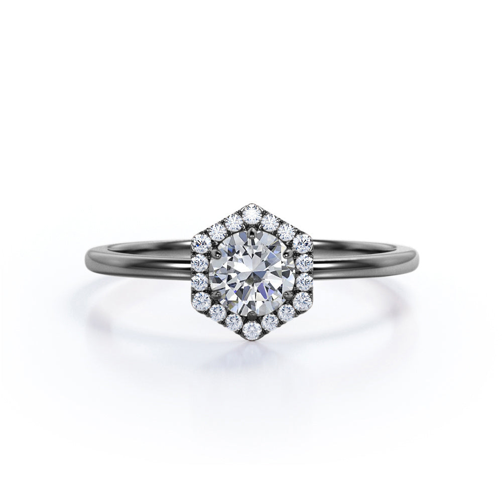 Certified 1.25 CT Round Lab Diamond  Hexagon Halo Engagement ring