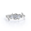 Three Stone 1 Carat Round Cut Moissanite floral Engagement Ring