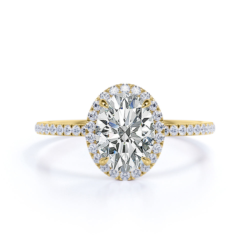 1.50 Carat Oval Cut Moissanite Engagement Ring - Bridal Set - Halo Ring - Handmade Ring - 18k White Gold Over Silver