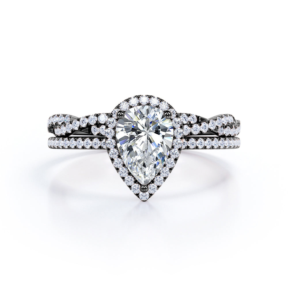 1.25 Carat Pear Cut Moissanite Twisted Wedding Ring Set