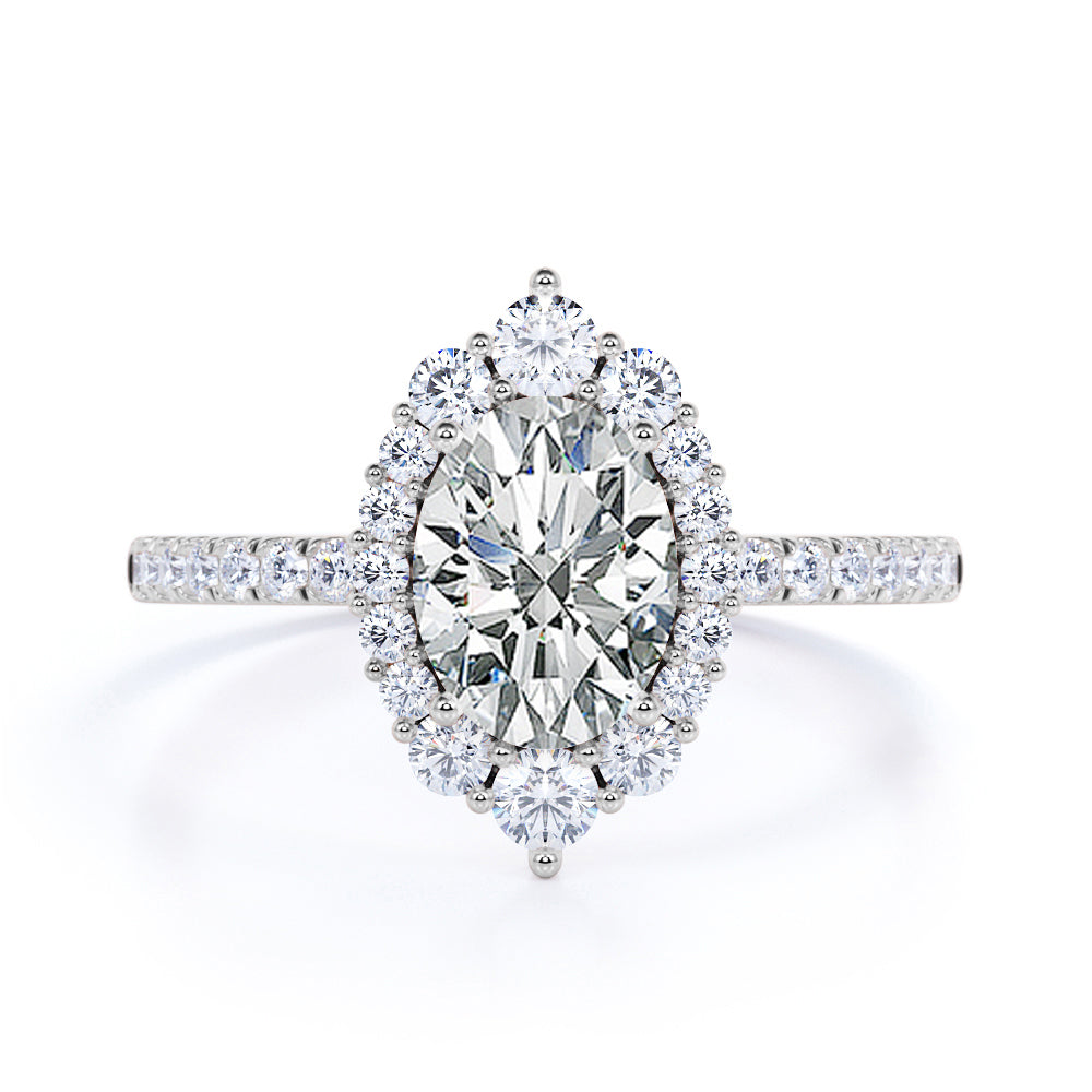 Pave 1.50 Carat Oval Moissanite Halo Engagement Ring