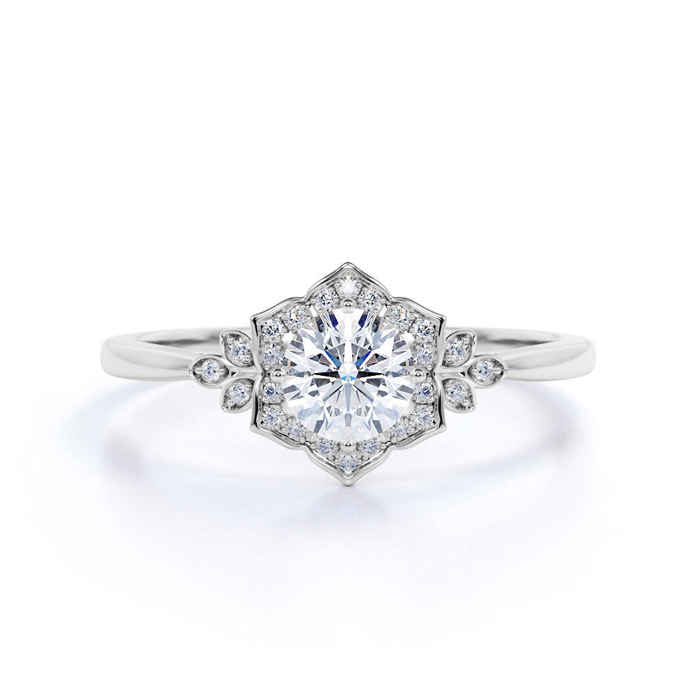 Floral 1.50 Carat Round Moissanite Engagement Ring