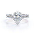 JeenMata 1.25 Carat pear cut Moissanite and Diamond Halo Bridal Wedding Ring Set
