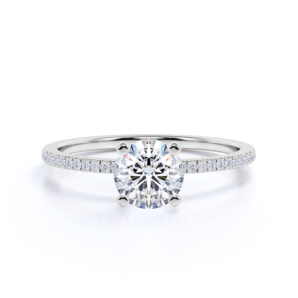 Certified 1.25 CT Round Lab Diamond Four Prong Pave Engagement Ring