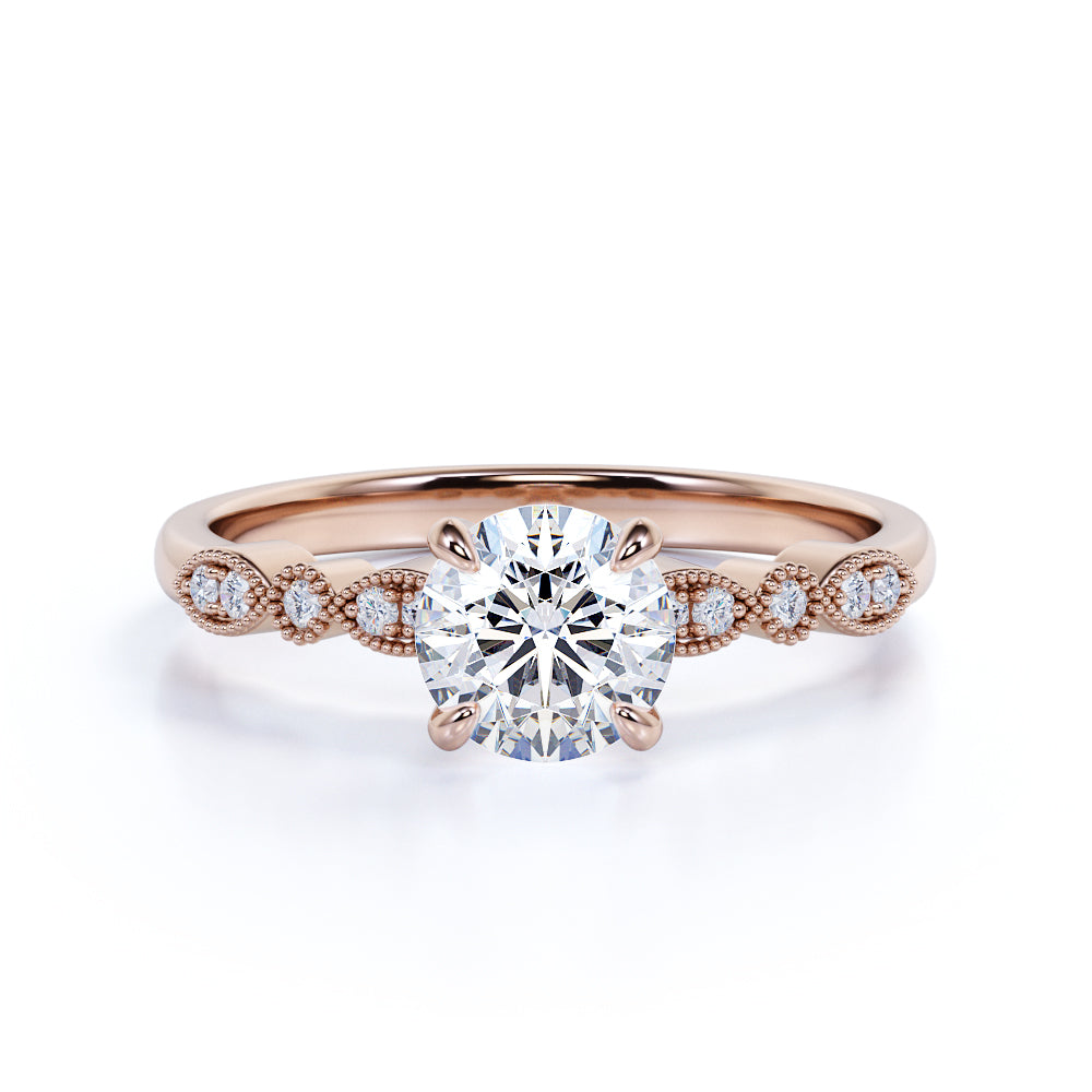 Certified 1.25 CT Round Lab Diamond Vintage Milgrain Engagement Ring
