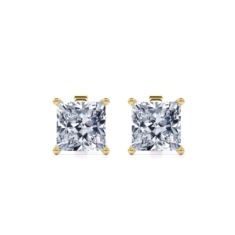 Jeenmata 2 Carat Princess Cut Moissanite 4 Prong Solitaire Stud Earrings In 18K Rose Gold Plating Over Silver