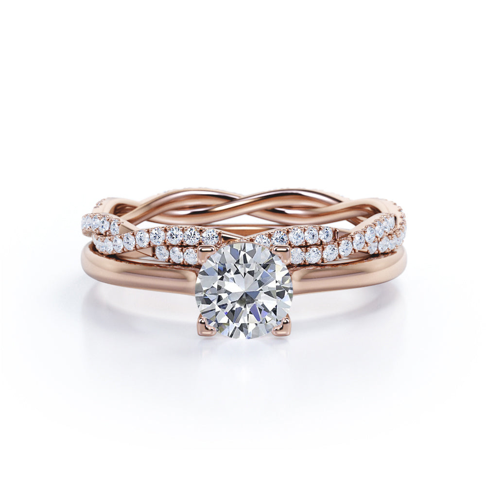 Certified 1.25 CT Round Lab Diamond and Twisted Solitaire Eternity Pave Bridal Set