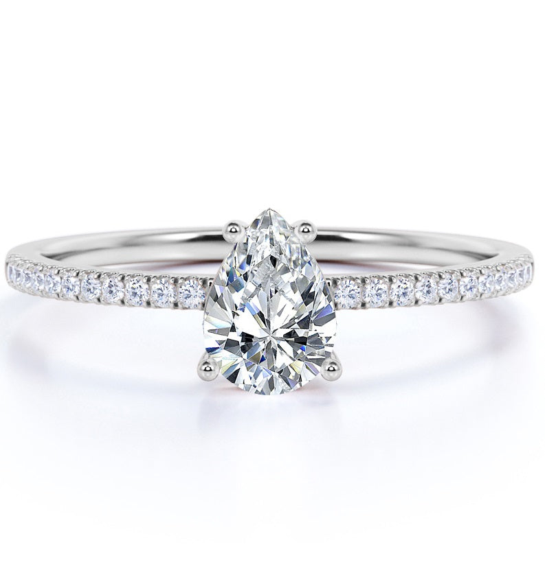1.25 Carat Pear Shape Moissanite Pave Engagement Ring