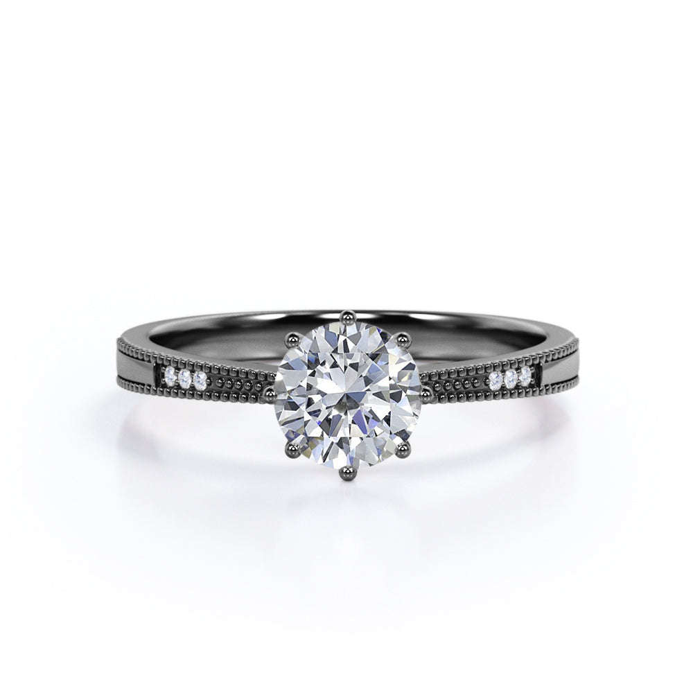 Certified 1.15 CT Round Lab Diamond 7-stone Antique Milgrain Engagement ring