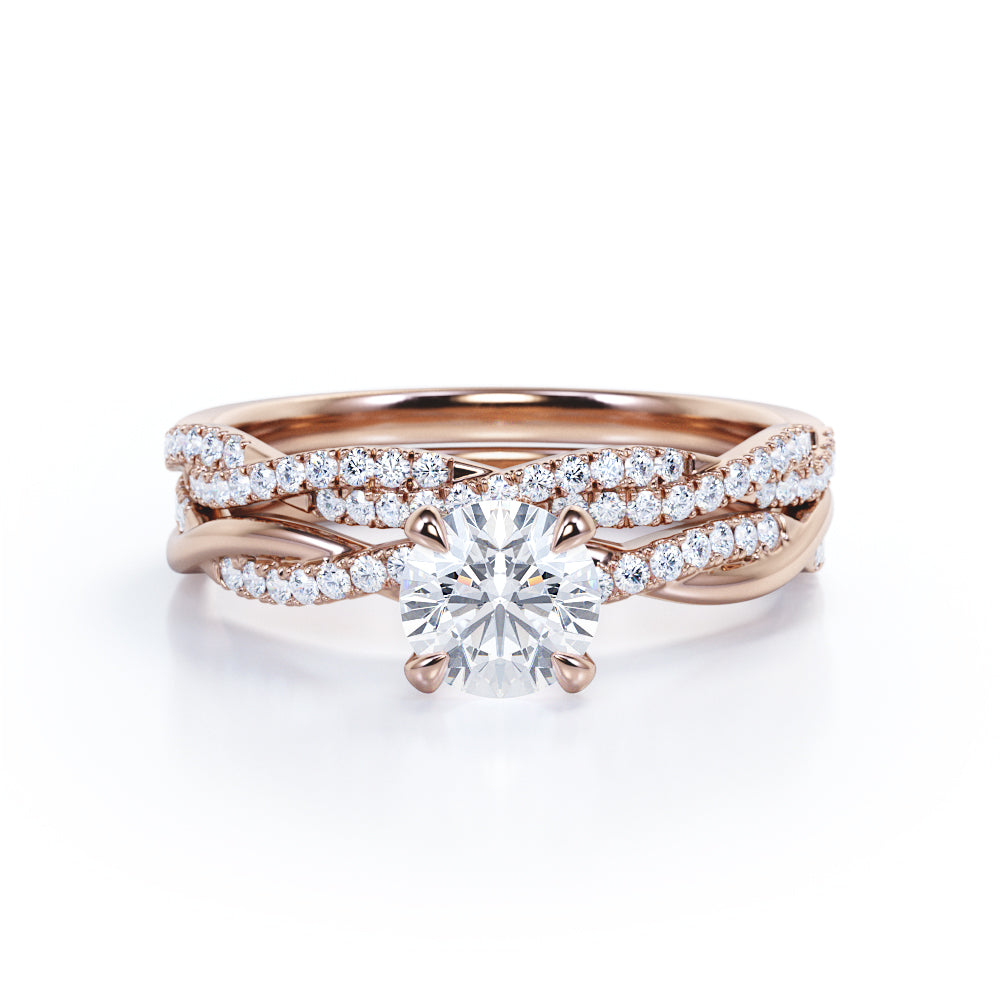 Twisted 1.5 Carat Round Cut Moissanite Wedding Ring Set