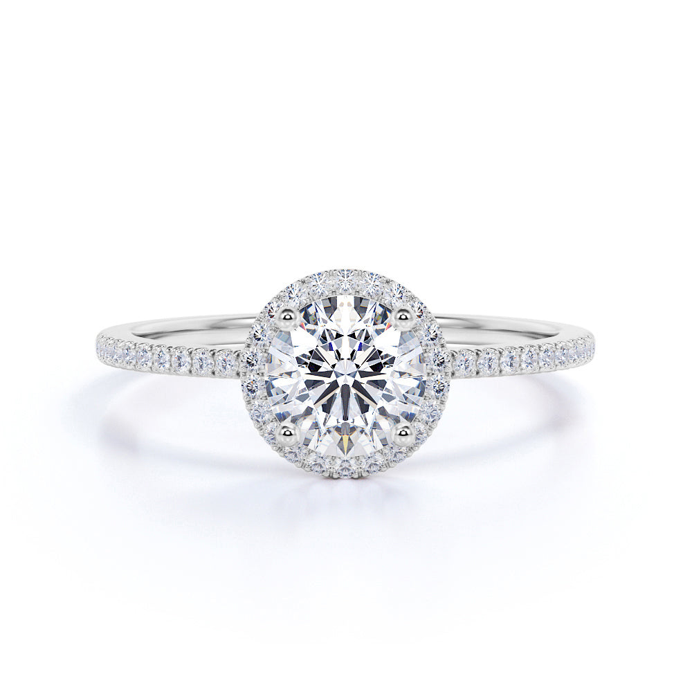 Classic 1.50 Carat Round Cut Moissanite Halo Engagement Ring