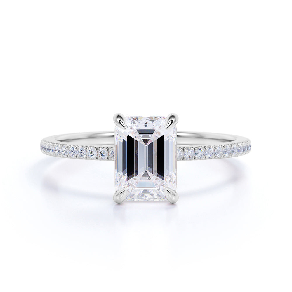1.25 Carat Emerald Cut Moissanite Pave Engagement Ring