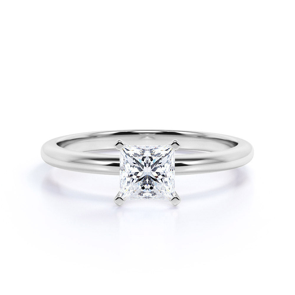 Solitaire 1 Carat Princess Cut Moissanite Engagement Ring