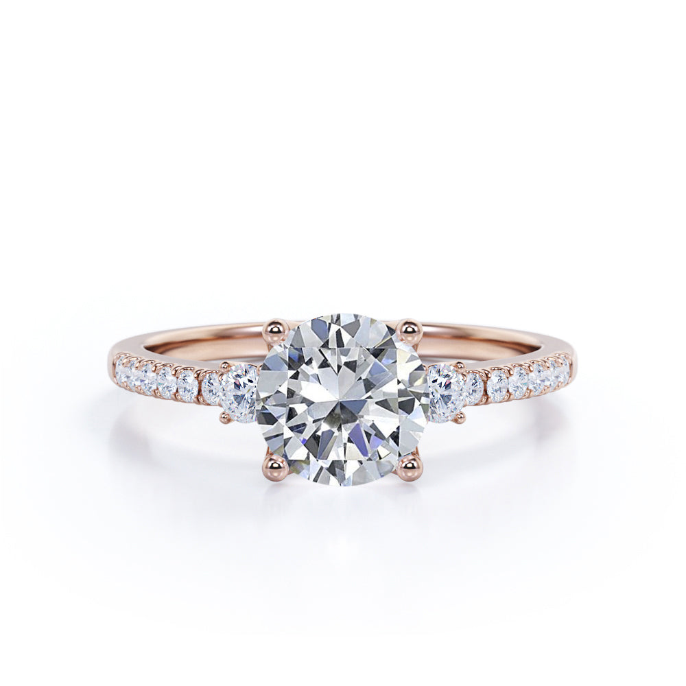 Certified 1.35 CT Round Lab Diamond Half Eternity Pave Engagement Ring