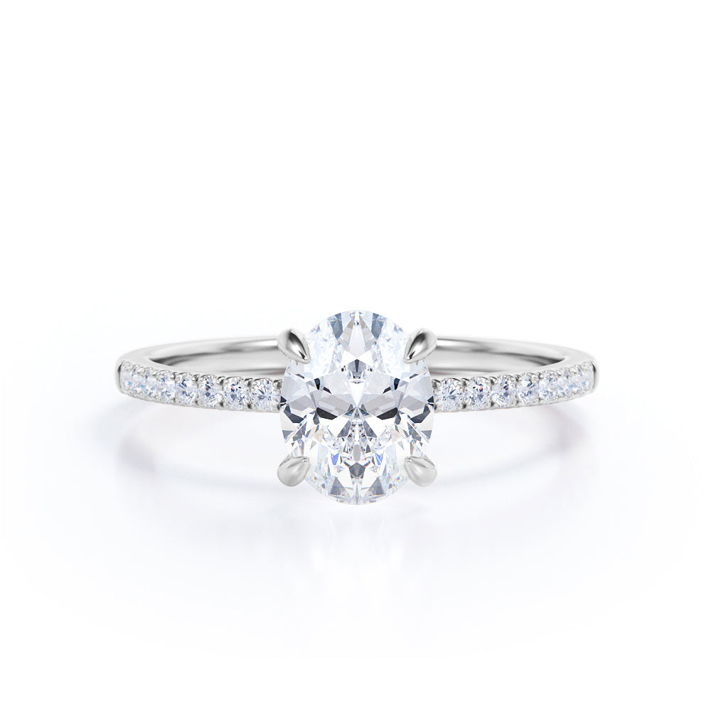 Pave 1.50 Carat Oval Cut Moissanite Engagement Ring