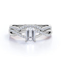 Three Stone 1.50 Carat Emerald Cut Moissanite Bridal Set
