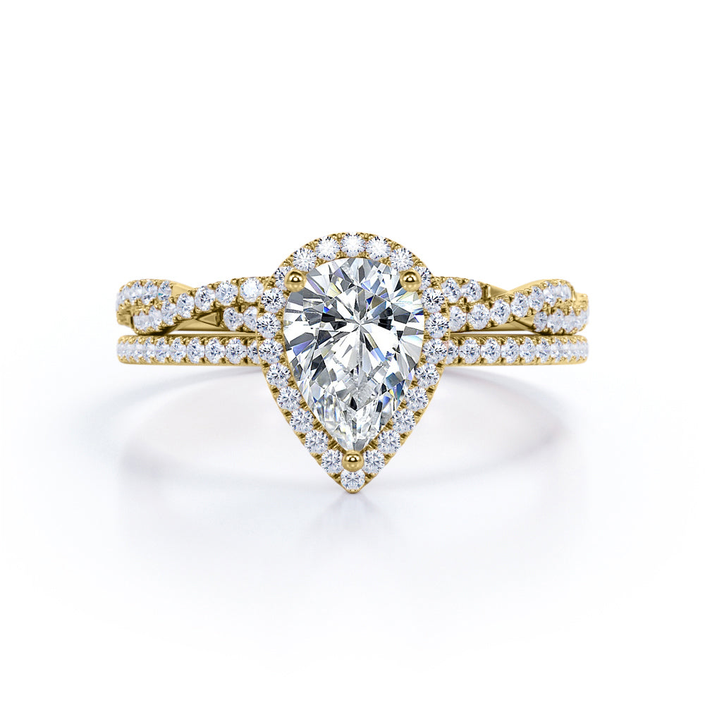 1.25 Carat Pear Cut Moissanite Twisted Wedding Ring Set