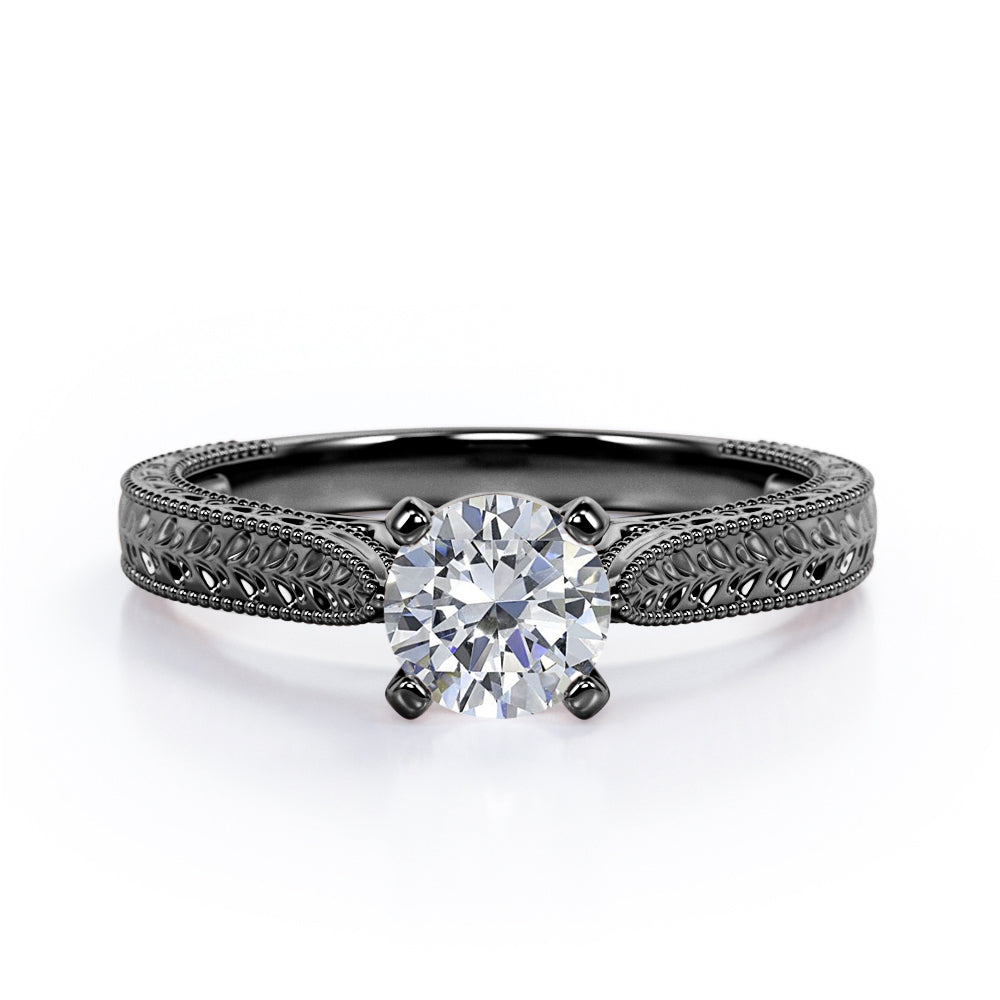 Certified 1 CT Round Lab Diamond Antique Solitaire Engagement Ring