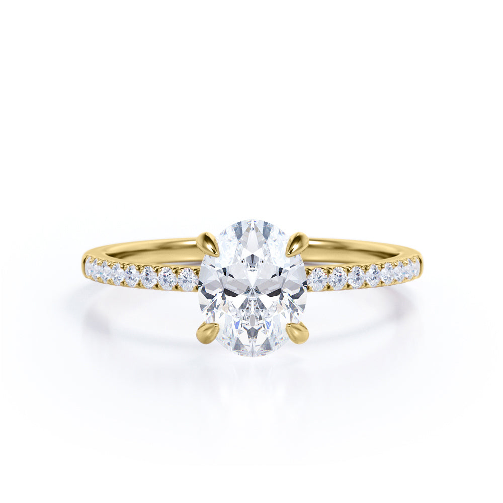 Pave 1.50 Carat Oval Cut Moissanite Engagement Ring