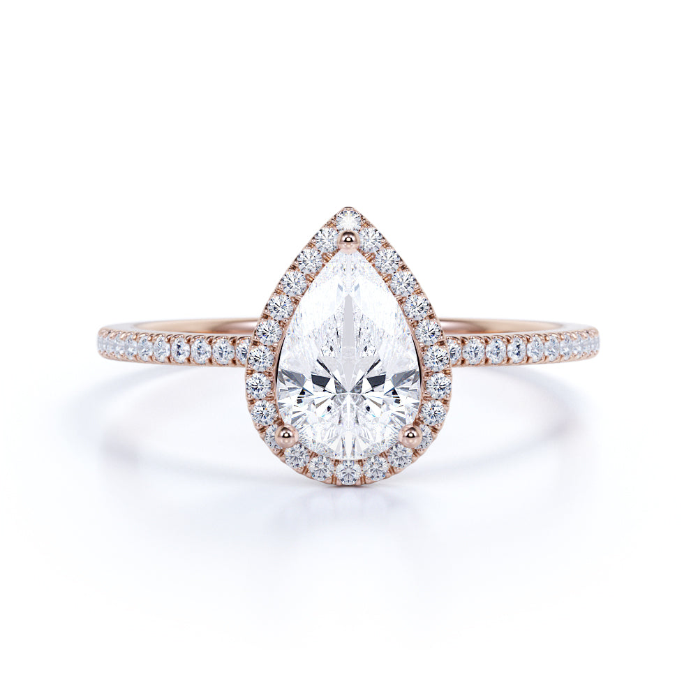 Halo 1.50 Carat Pear Cut Moissanite Engagement Ring Set