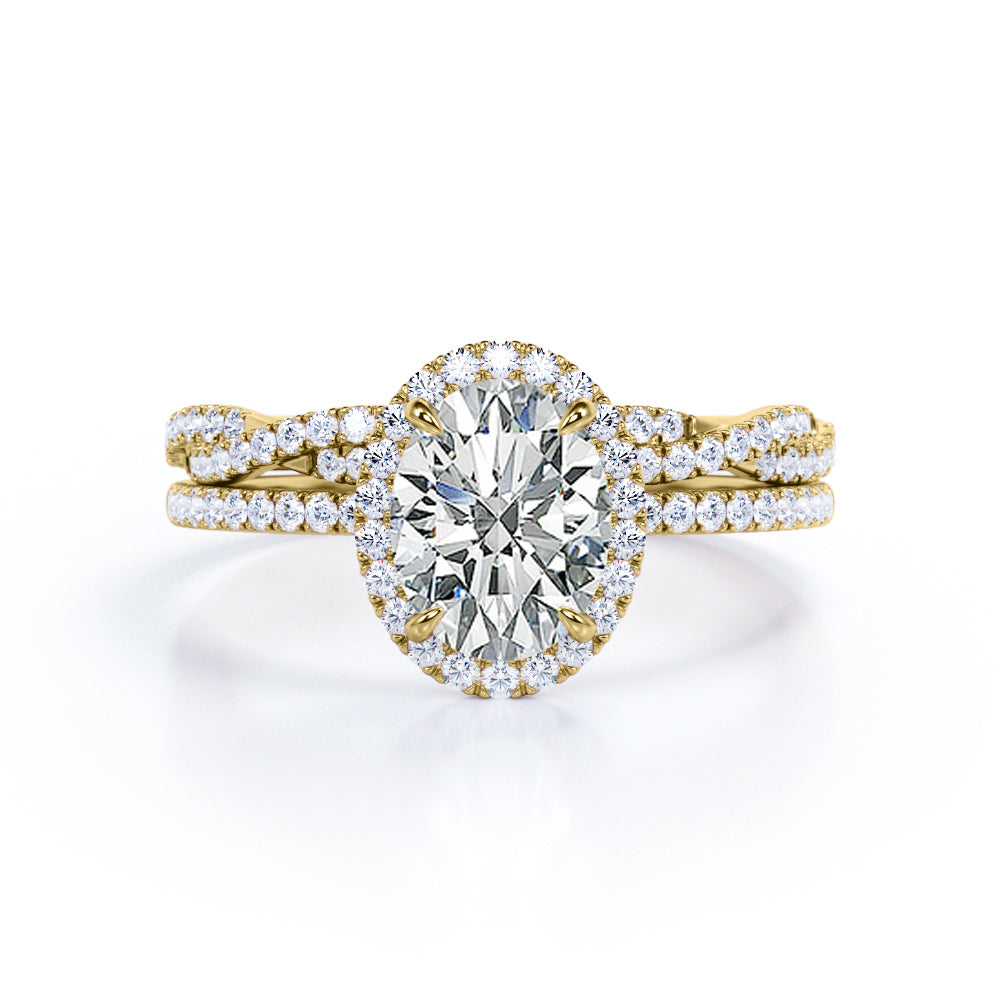 1.50 Carat Oval Cut Moissanite Halo Wedding Ring Set