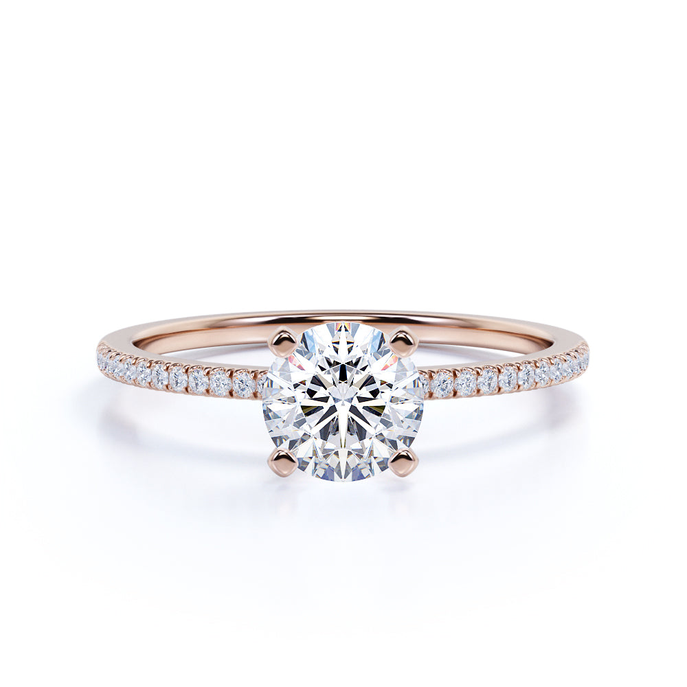 Pave 1.25 Carat Round Cut Moissanite Engagement Ring
