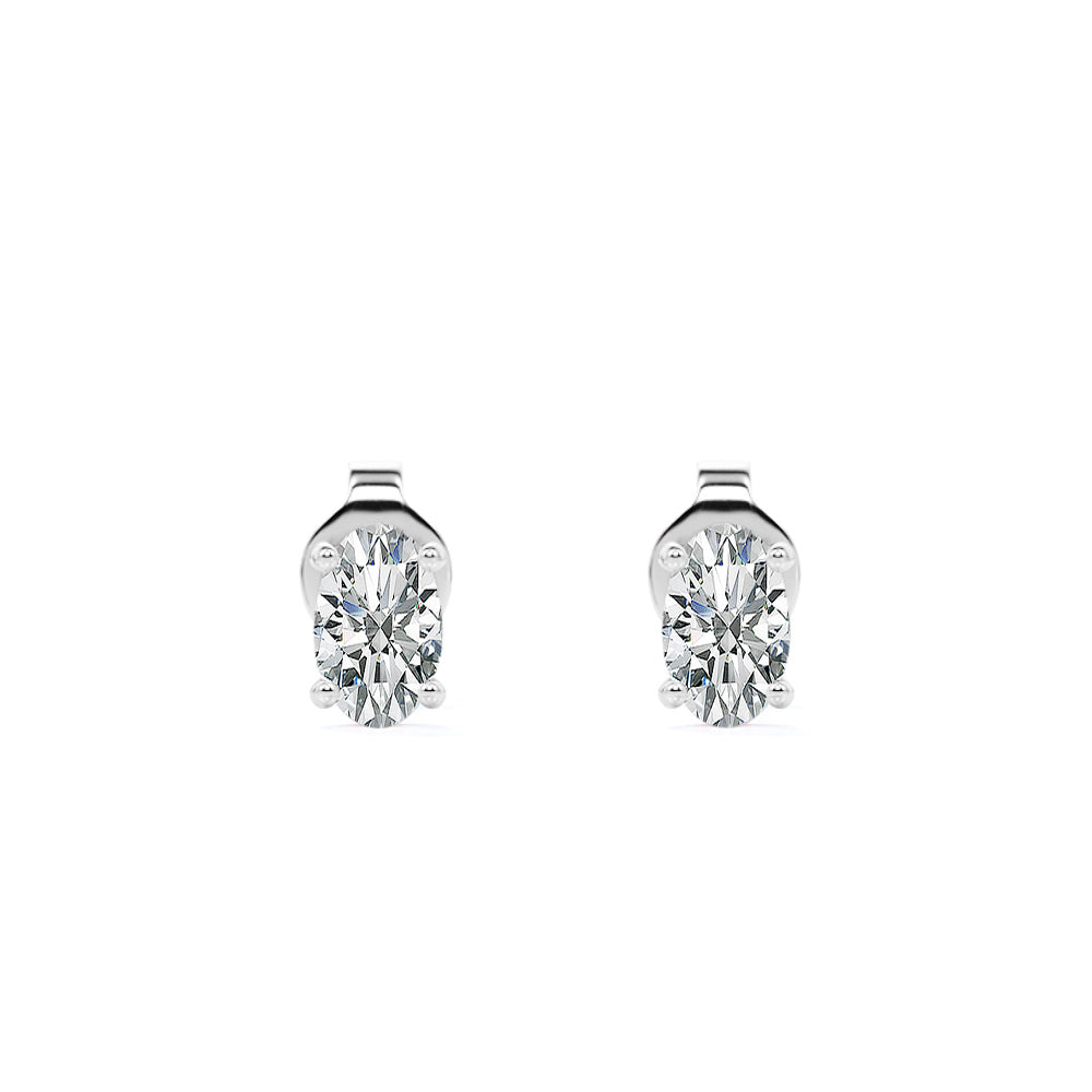 JeenMata 4 Prong 0.5 Carat Oval Cut Moissanite Solitaire Stud Earrings in 18k White Gold Plating for Women