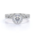 Certified 2 CT Round Lab Grown  Diamond Halo Art Deco Bridal Set