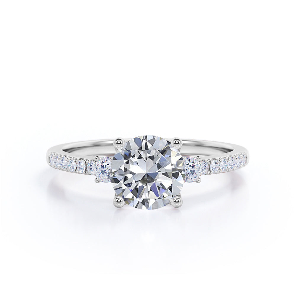 Certified 1.35 CT Round Lab Diamond Half Eternity Pave Engagement Ring