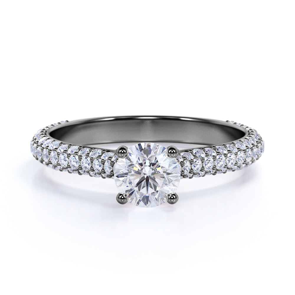 Micro Pave Set 1.50 Carat Round Cut Moissanite Engagement Ring