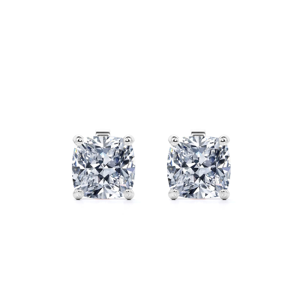 JeenMata 2 Carat Cushion Cut Moissanite 4 Prong Solitaire Stud Earrings in 18k Yellow Gold Plating for Women