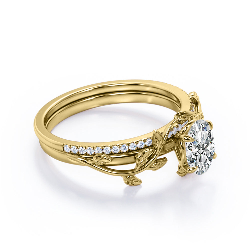 Nature Inspired 1.25 Carat Oval Cut Moissanite Bridal Set