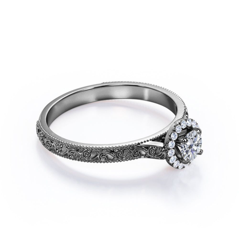 Certified 1.25 CT Round Lab Diamond Halo Filigree Engagement ring