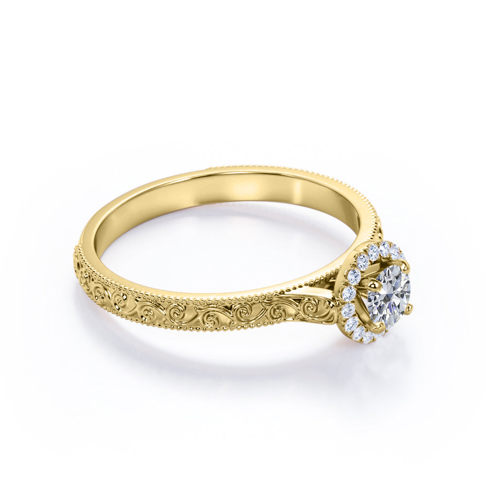 Certified 1.25 CT Round Lab Diamond Halo Filigree Engagement ring