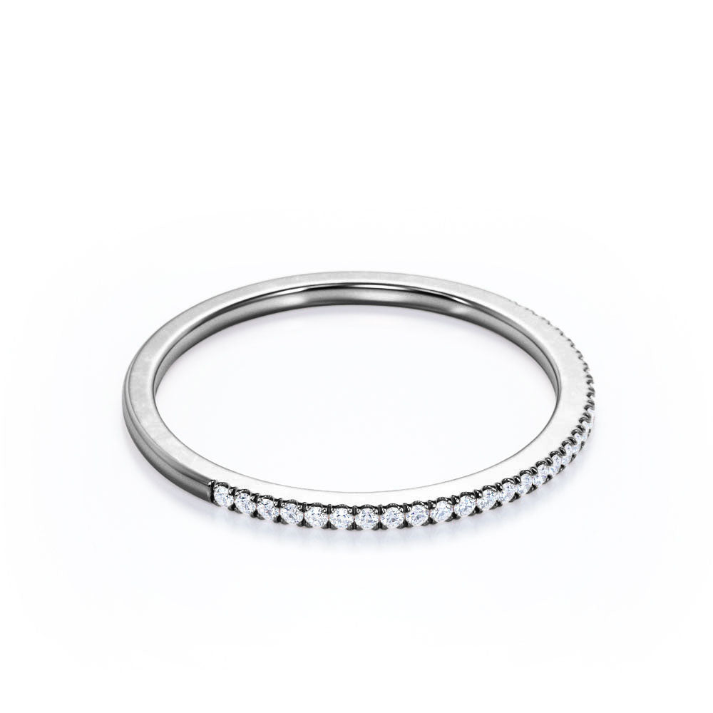 JeenMata Pave Accented - 0.25 Carat Round Cut -April Birthstone- Classic Wedding Band - 18K White Gold Plating for Women