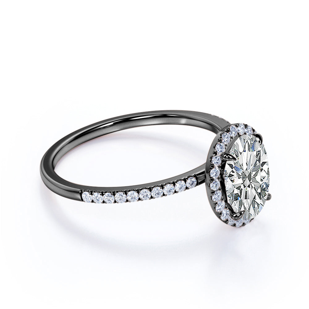 1.50 Carat Oval Cut Moissanite Engagement Ring - Bridal Set - Halo Ring - Handmade Ring - 18k White Gold Over Silver