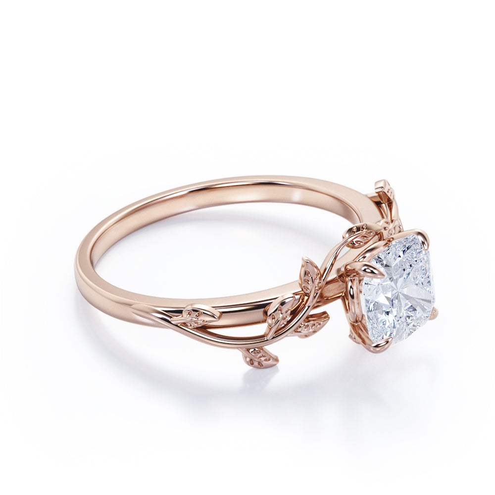 1 ct Cushion Cut Moissanite Leaf Engagement Ring