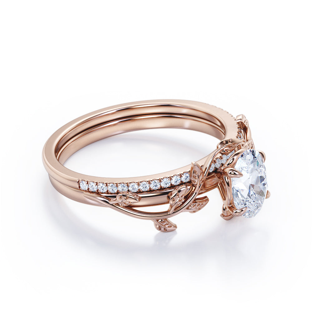 Nature Inspired 1.25 Carat Oval Cut Moissanite Bridal Set