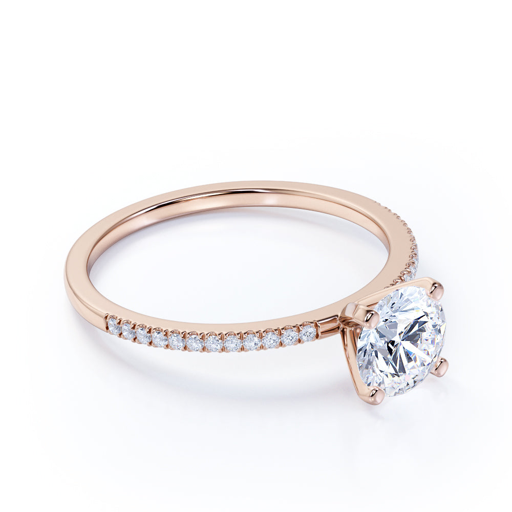 Pave 1.25 Carat Round Cut Moissanite Engagement Ring