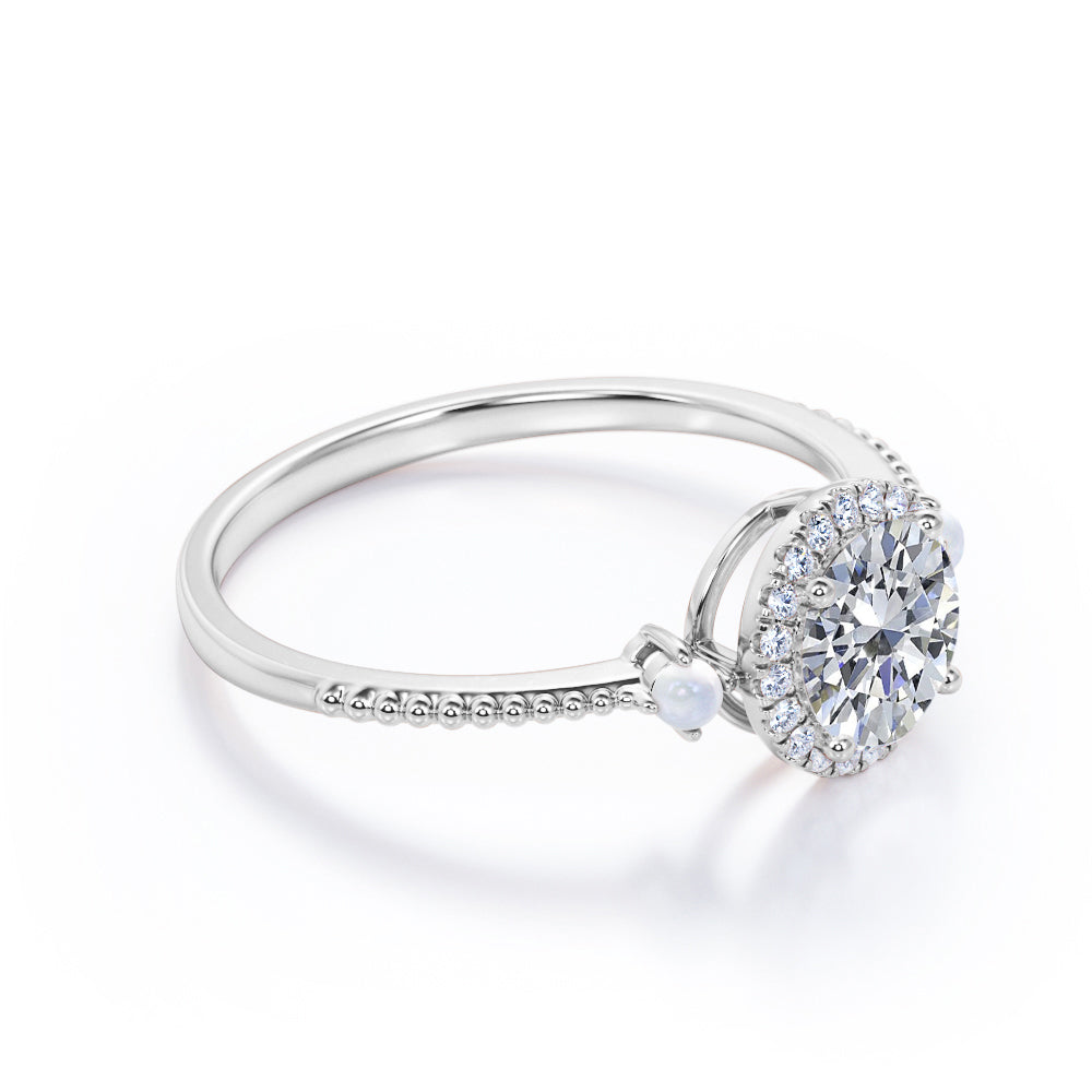 Certified 1.25 CT Round Lab Diamond 3-stone Milgrain Engagement ring