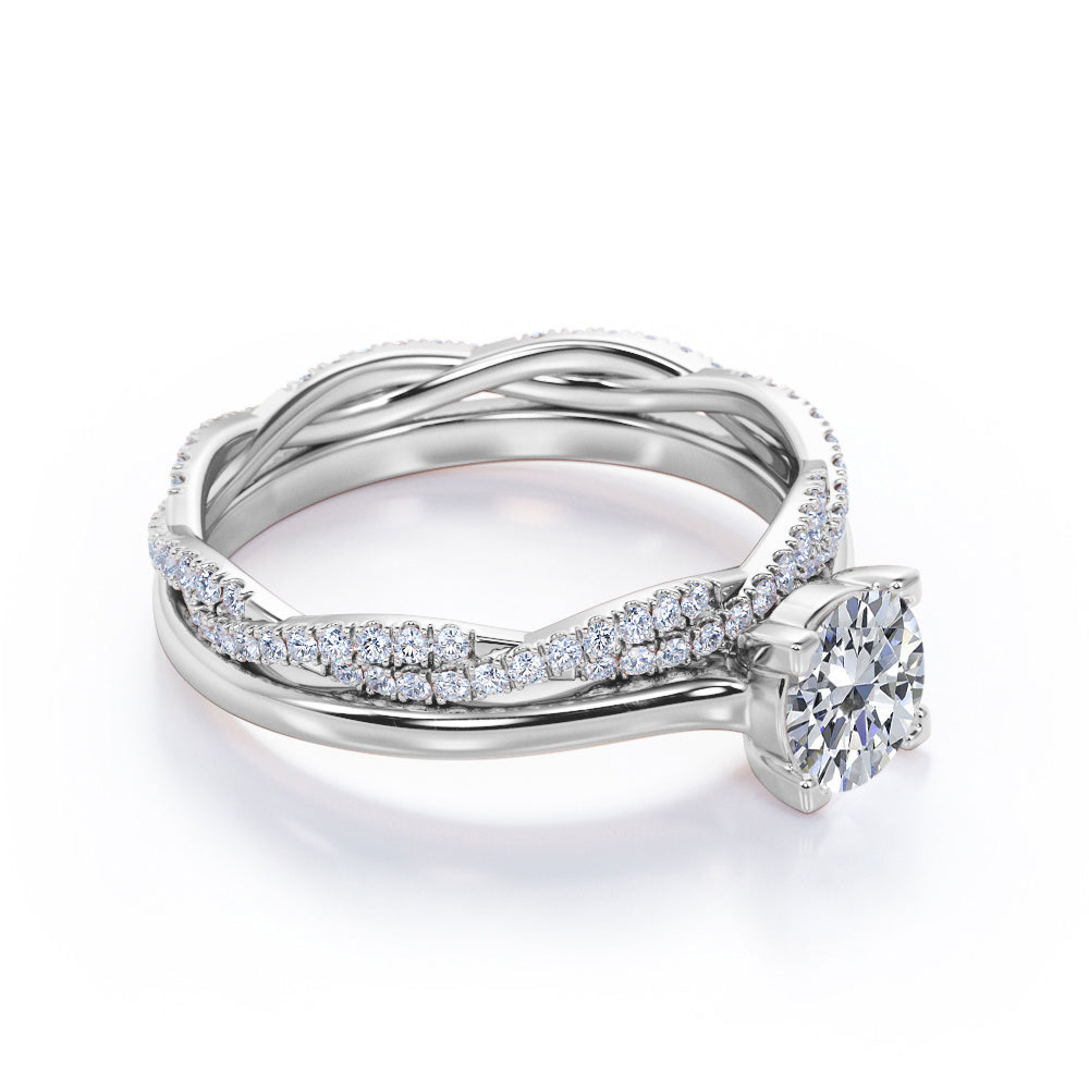 Certified 1.25 CT Round Lab Diamond and Twisted Solitaire Eternity Pave Bridal Set
