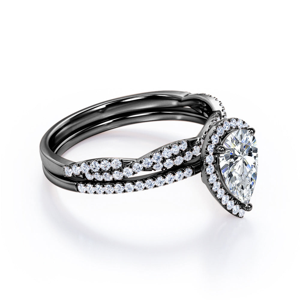 1.25 Carat Pear Cut Moissanite Twisted Wedding Ring Set