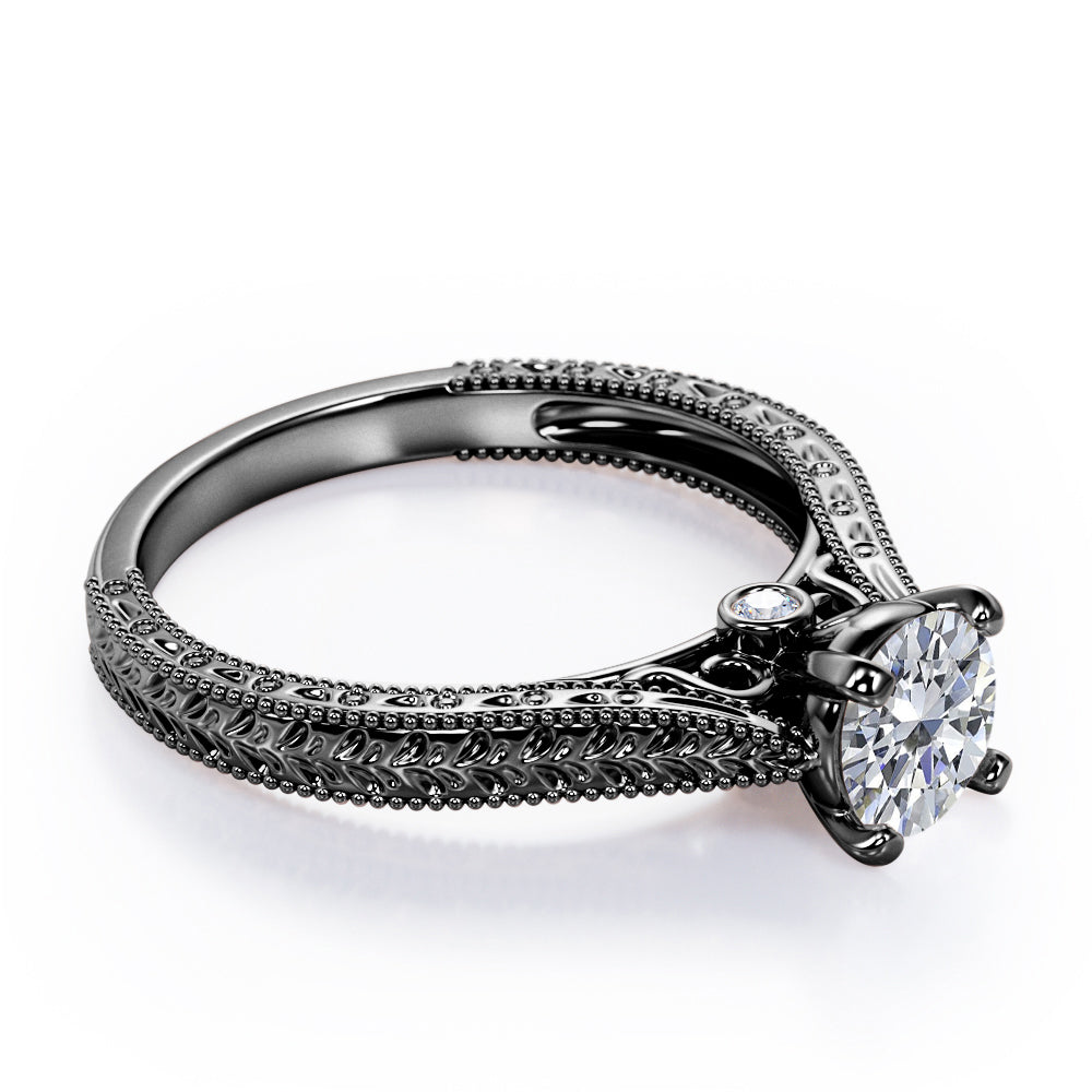 Certified 1 CT Round Lab Diamond Antique Solitaire Engagement Ring