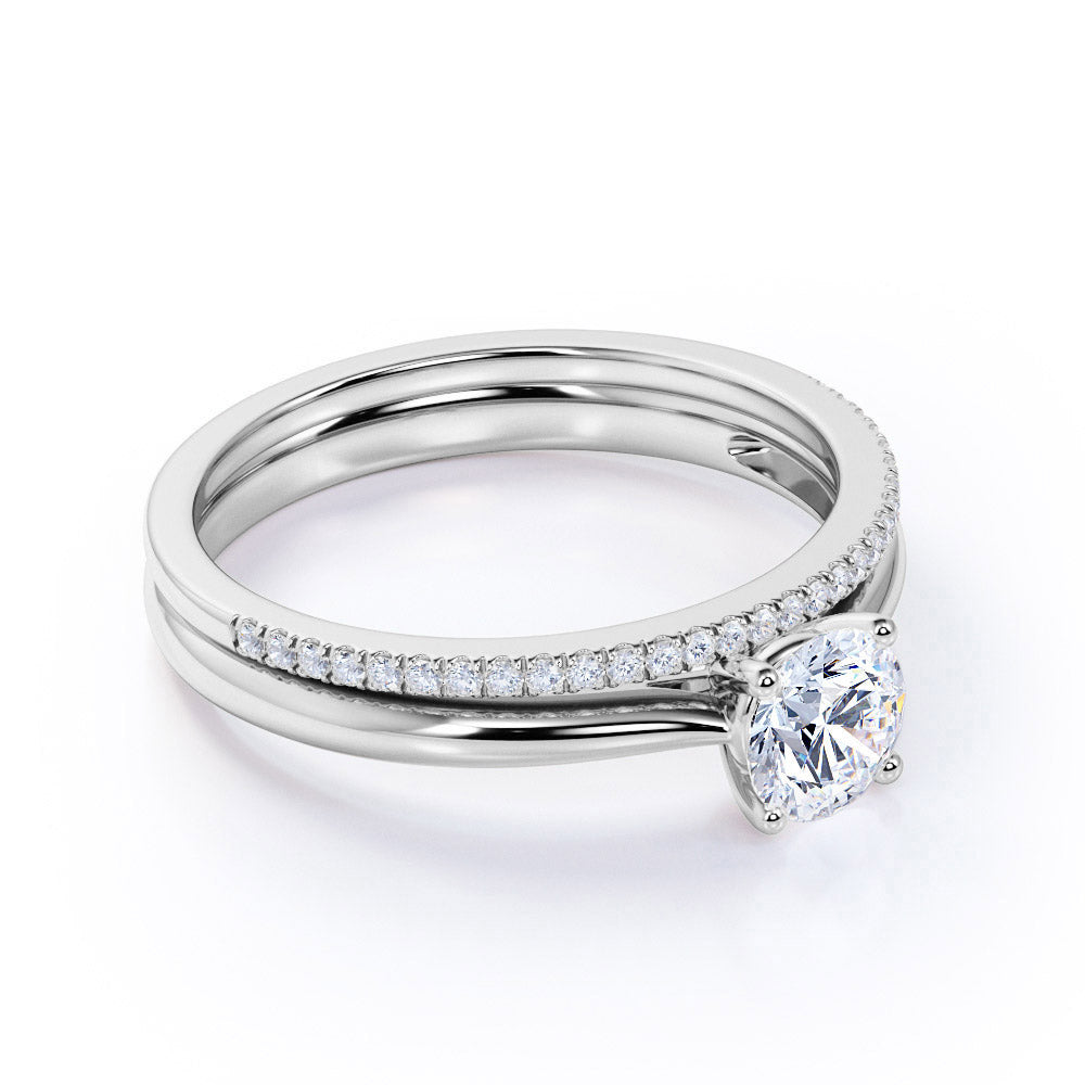 Four Prong 1.25 Carat Round Cut Moissanite Bridal Set