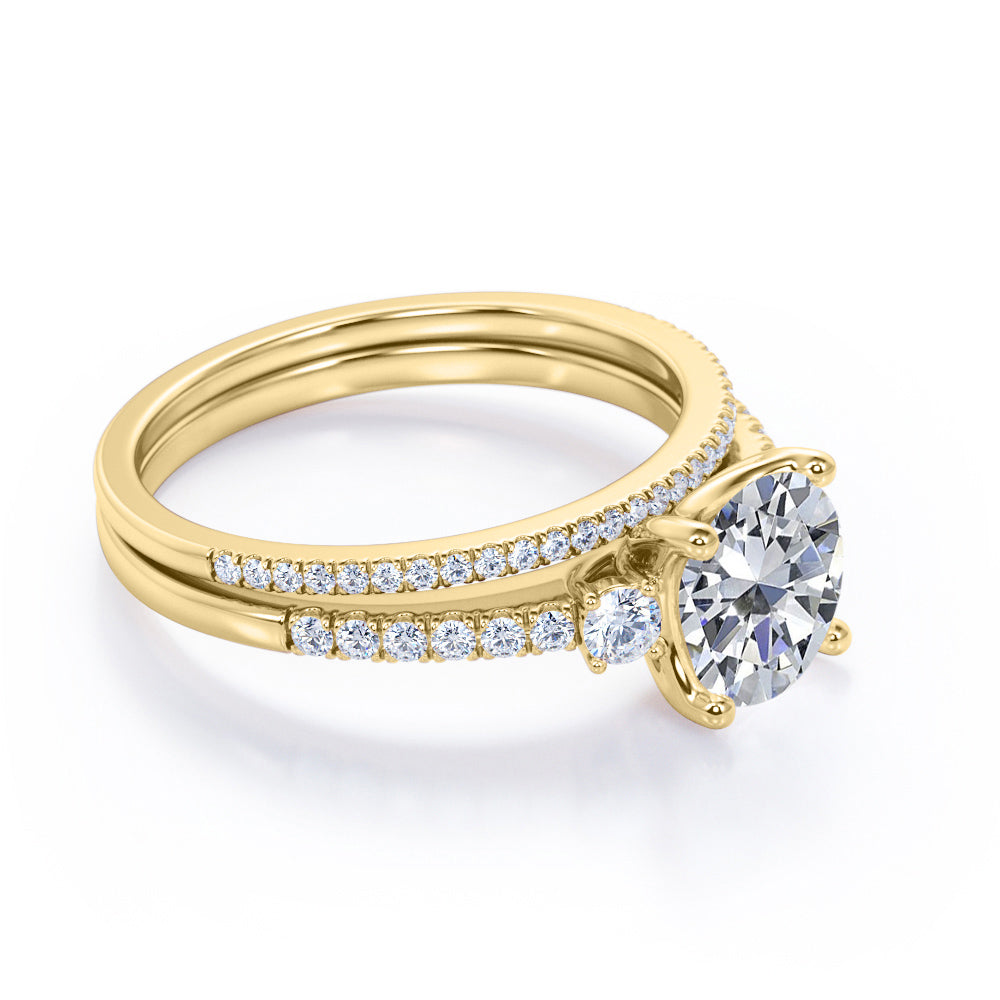 Certified 1.75 CT Round Lab Diamond with Semi Eternity Pave Bridal Set