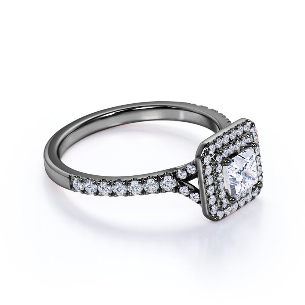 Double Halo 1.75 Carat Princess Cut Moissanite Engagement Ring