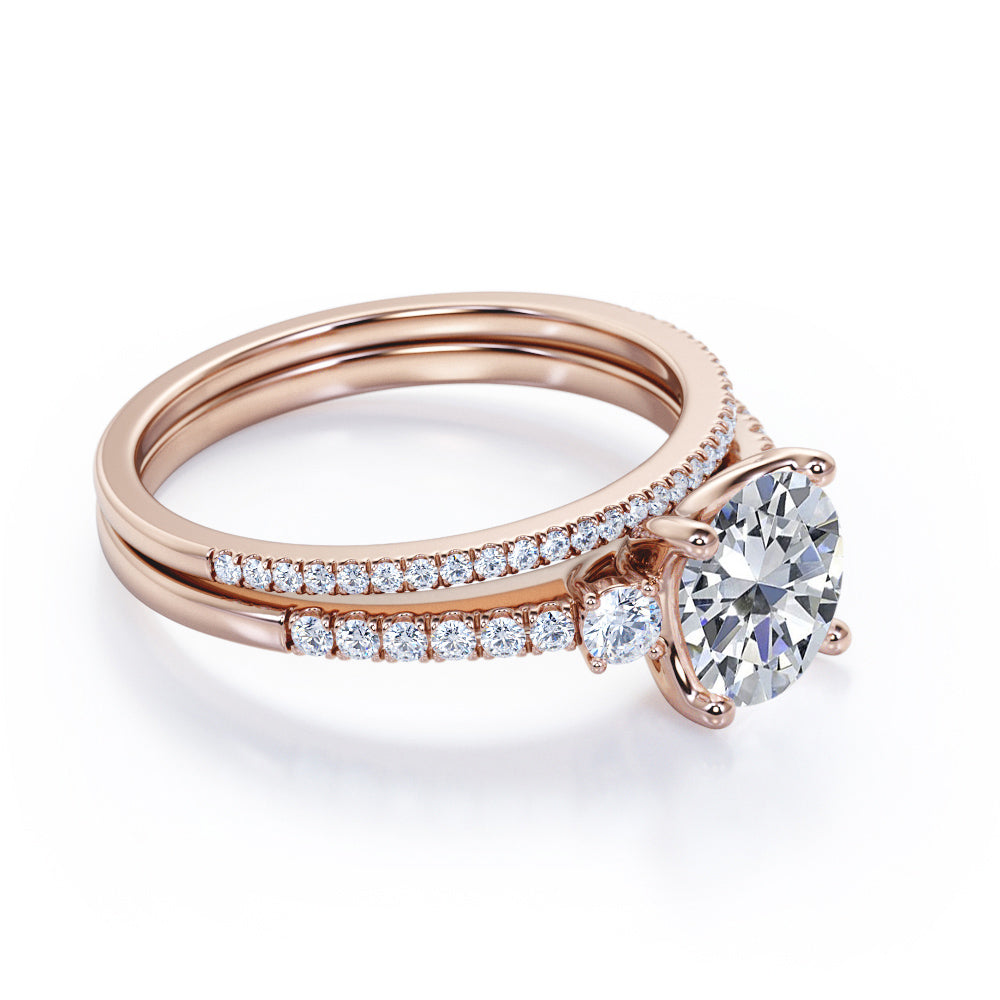 Certified 1.75 CT Round Lab Diamond with Semi Eternity Pave Bridal Set