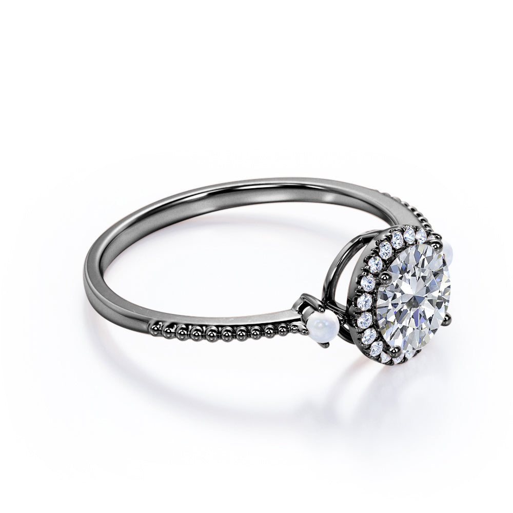 Certified 1.25 CT Round Lab Diamond 3-stone Milgrain Engagement ring