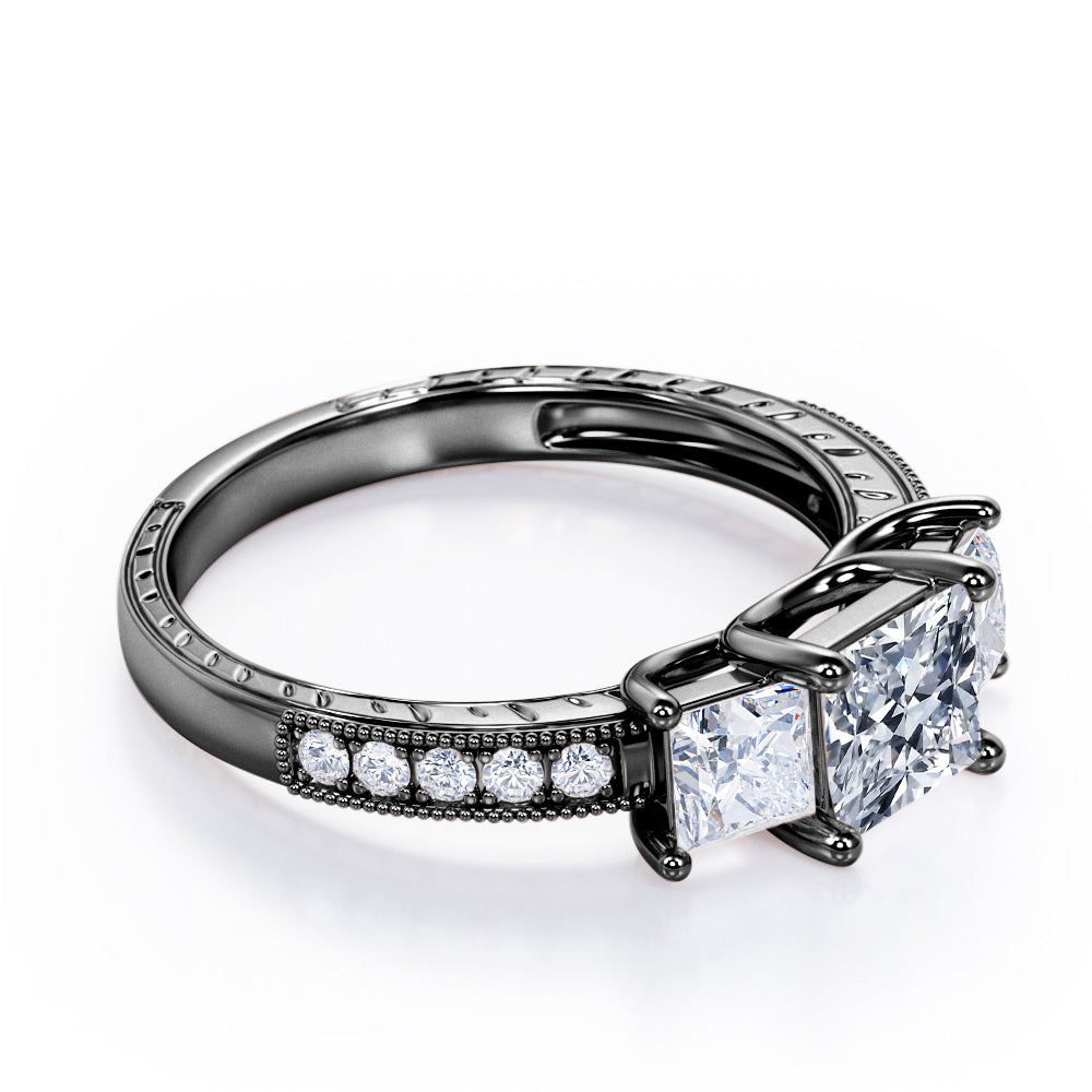 Trilogy 1.25 Carat Princess Cut Moissanite Milgrain Engagement Ring